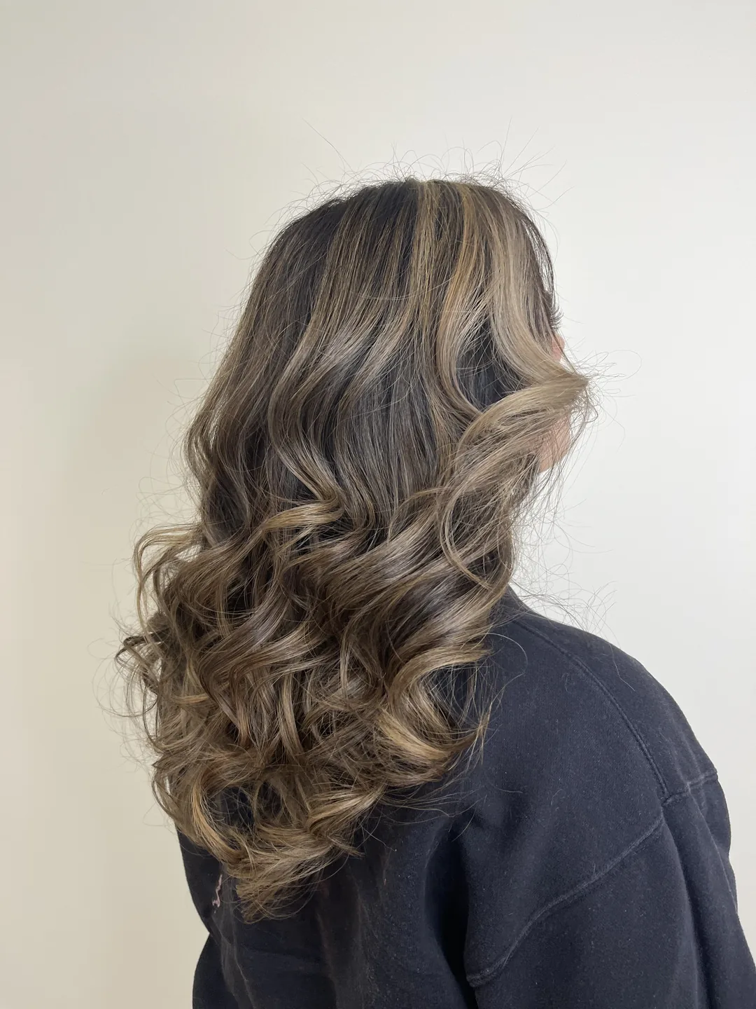 ash brunette balayage with cool blonde highlights