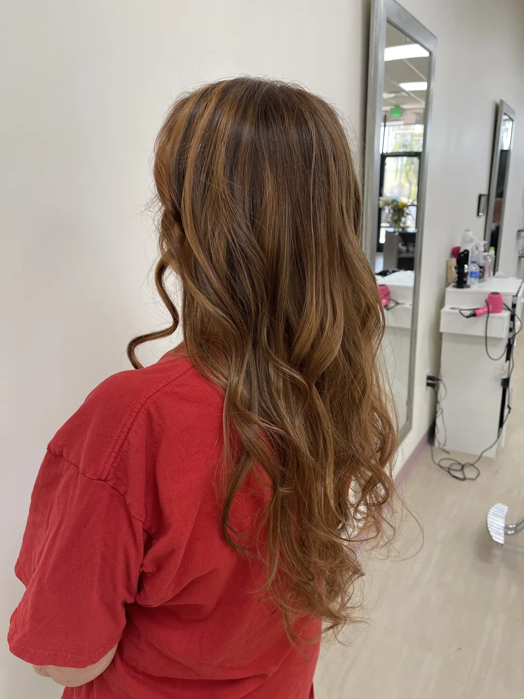 warm copper-brown balayage with mahogany lowlights