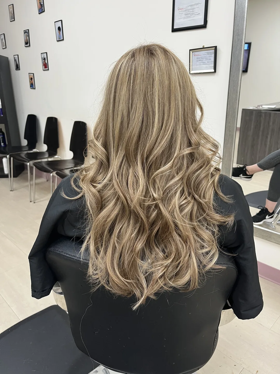 wheat blonde balayage on long waves