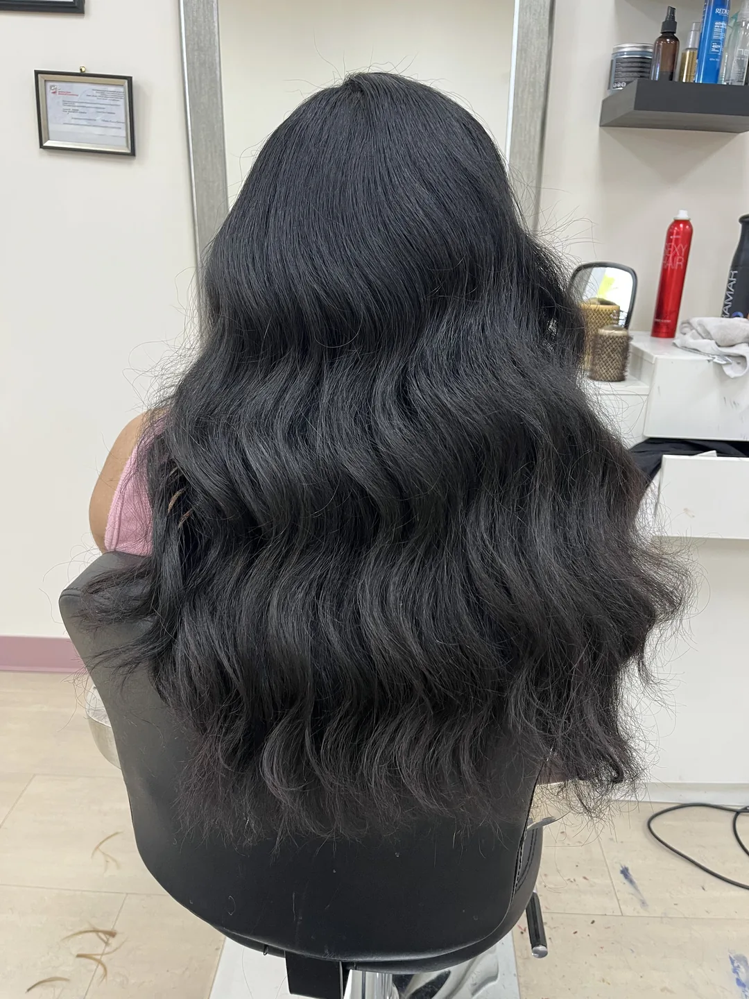 glossy black long waves blowout result