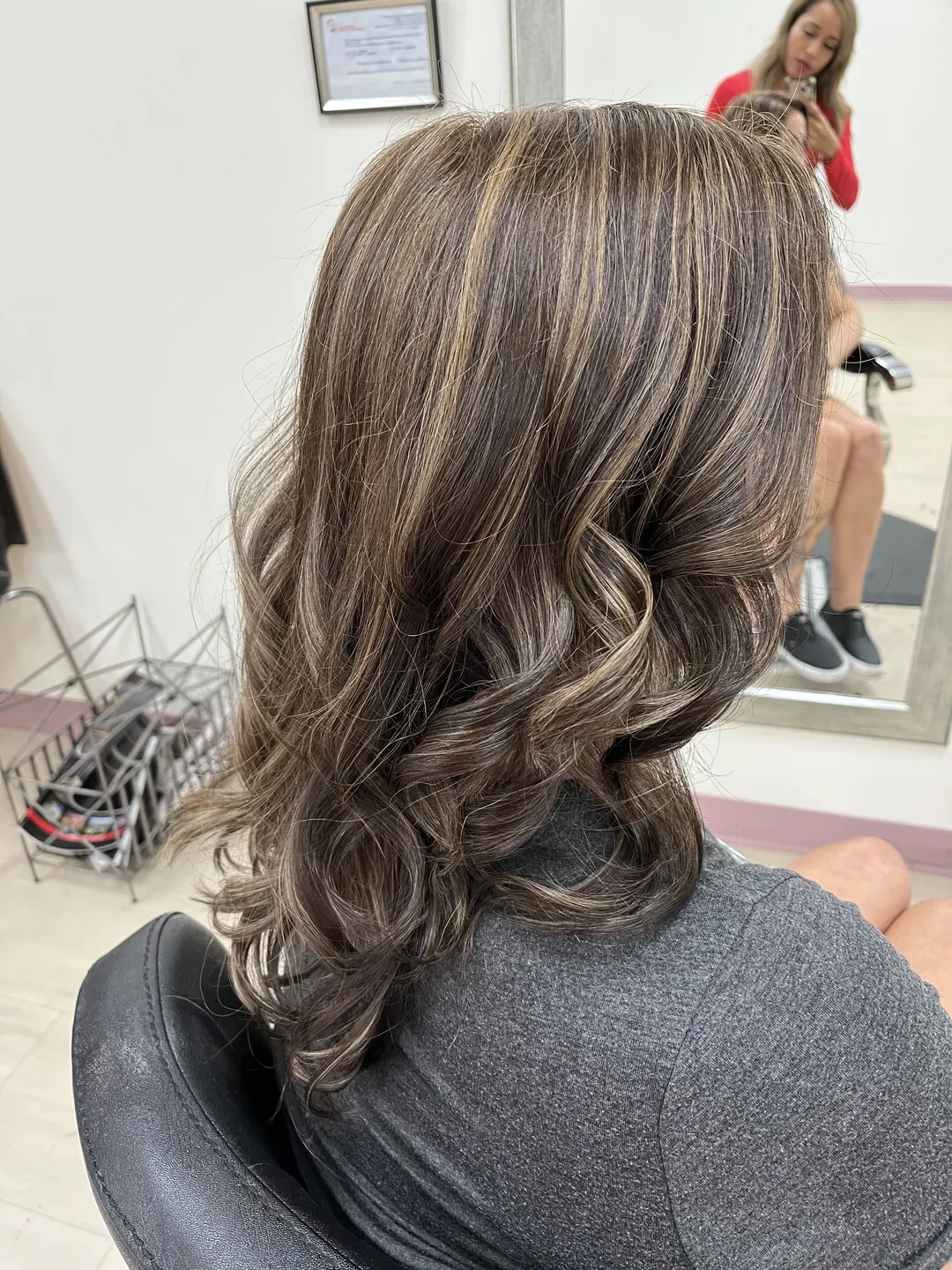 brunette base with cool blonde dimensional highlights